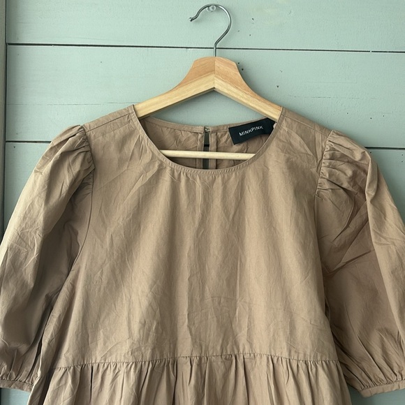 Mink Pink Puff Sleeve Judy Dress in Tan - Picture 5 of 7